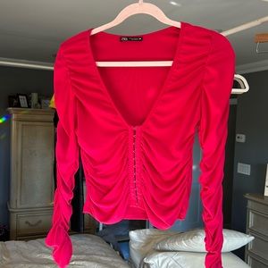 Zara bright pink blouse with hook and eyes in front